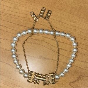 Vintage Goldette NY Pearl Beaded Bracelet & Gold Chain with Charms